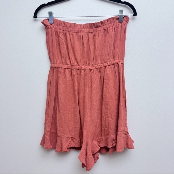Pink Lily Never A Compromise Terracotta Strapless Linen Romper Women's Small - Picture 6 of 14